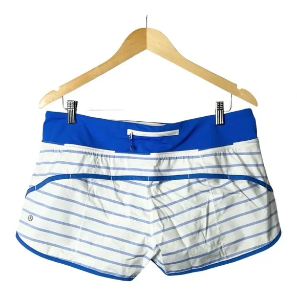 Lululemon Speed Shorts Deauville Stripe Blue and White, Size 10 New